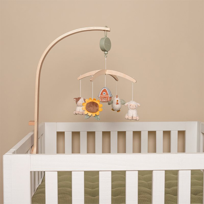 Mobile musical en bois FSC avec 5 peluches Little Farm