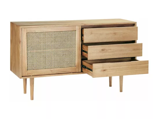 Commode en mindi massif et cannage 135 cm