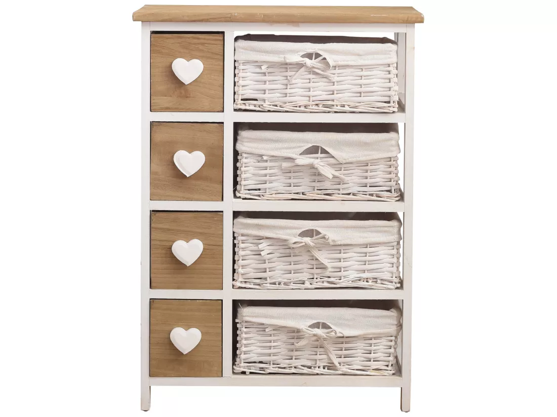 Commode Meuble 8 Tiroirs Bois Osier Blanc Marron 71x51x30