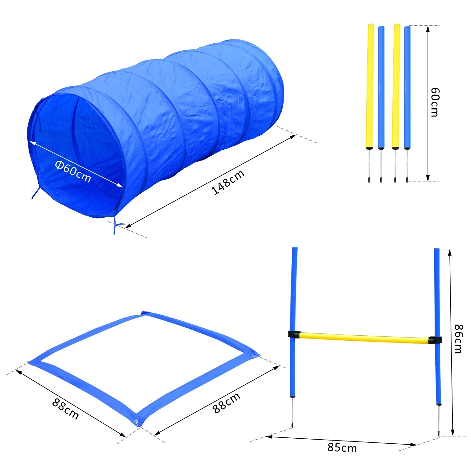 PawHut Hund Agility Set inkl. Tragetasche gelb, blau