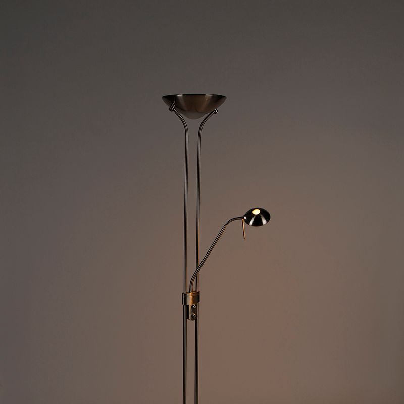 Vloerlamp staal met leeslamp incl. LED dimbaar in Kelvin - Diva