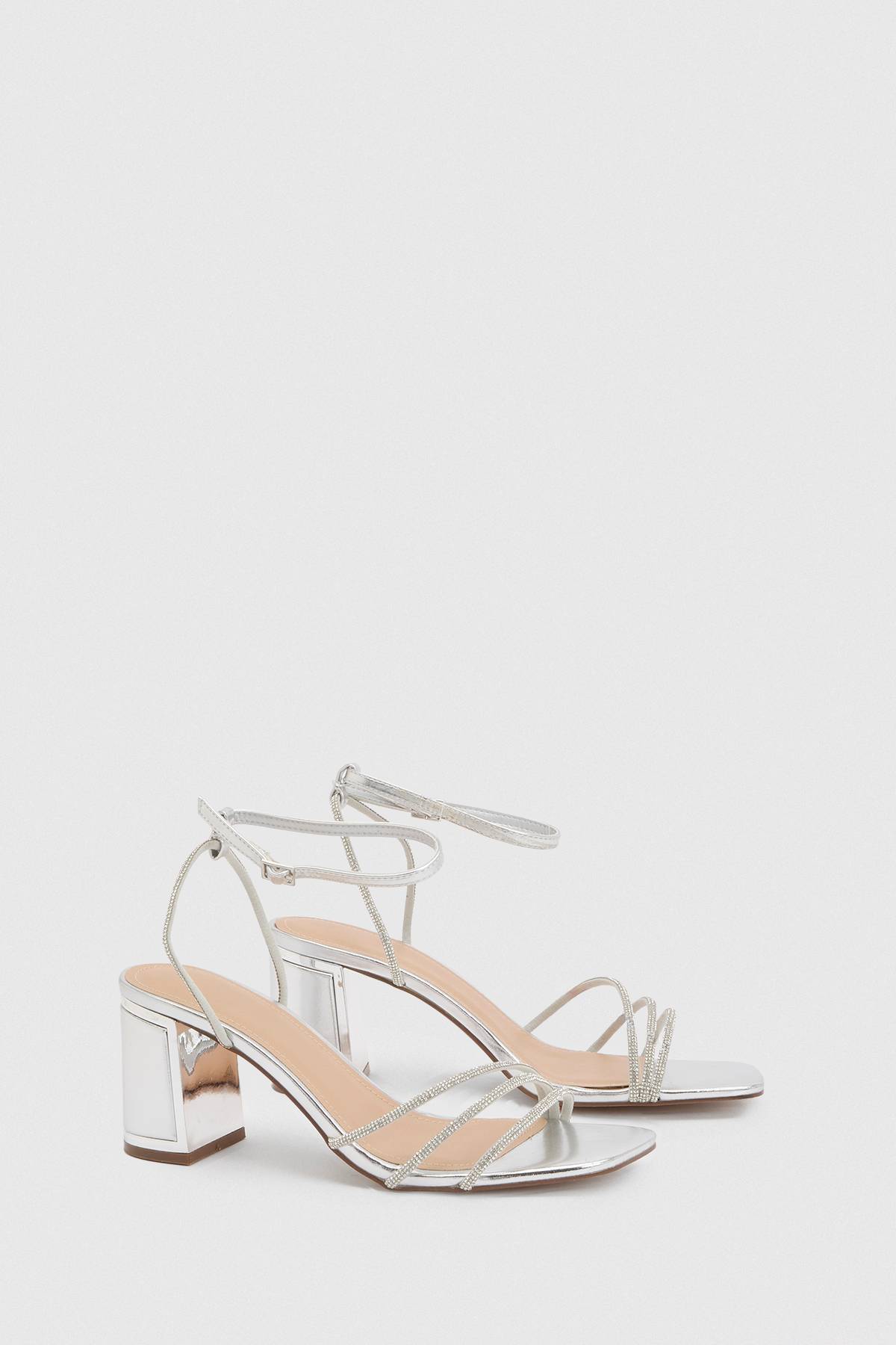 Oasis Sandales À Talons Carrés Hauts Et Brides En Synthétiquecuir Métallisé Tabs