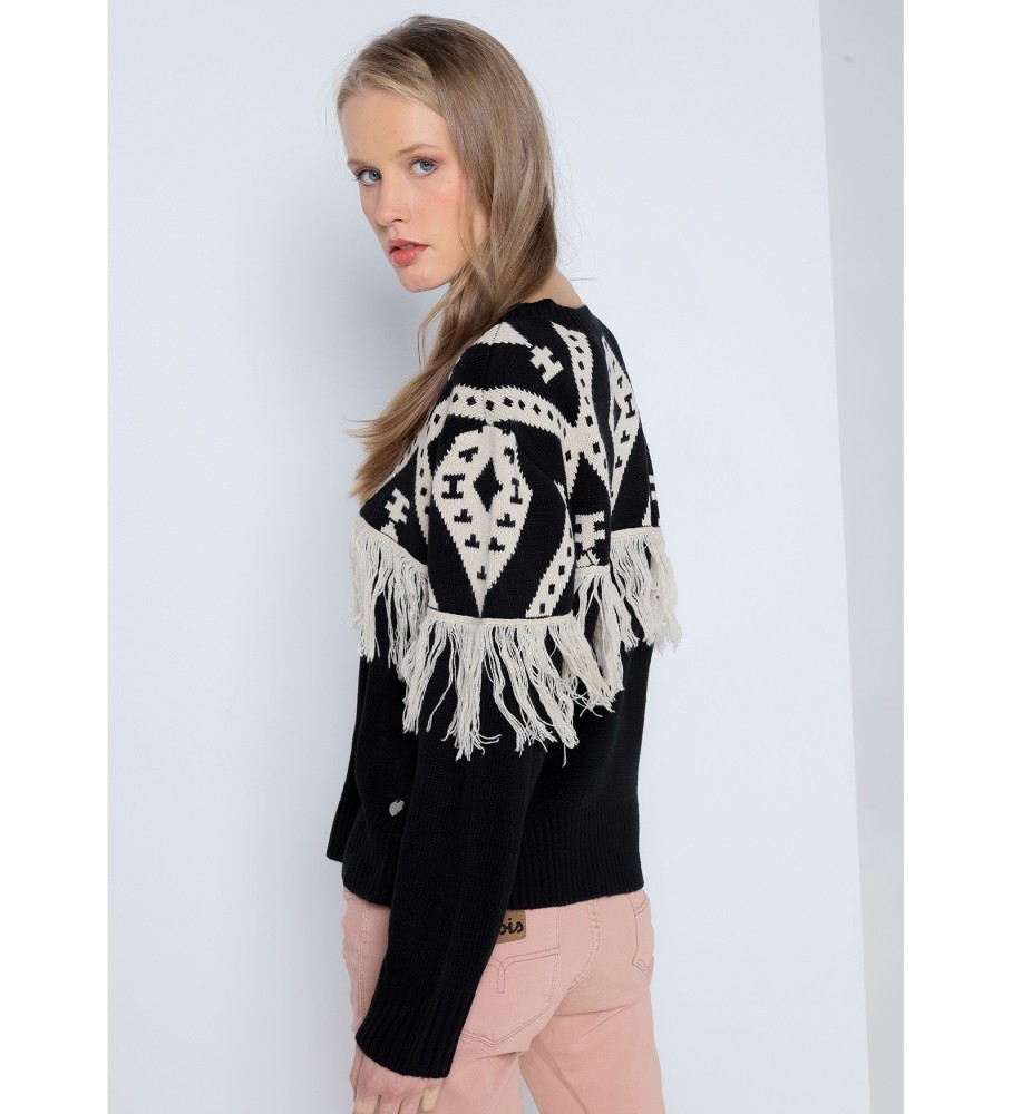 Lois Jersey com estampa de diamante e franjas pretas