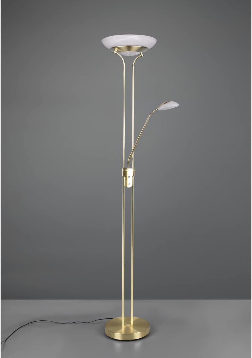 Reality Leuchten LED Stehleuchte Orson R40073508, Metall Messing matt, Glas alabasterfarbig weiß, inkl. 27 Watt LED + 4.5 Watt LED, Dimmer