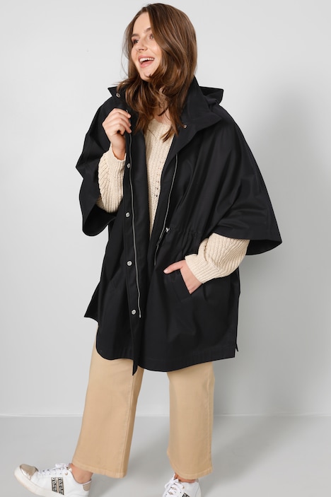 Cape, oversized, wasserabweisend, Kapuze, Taillen-Tunnelzug