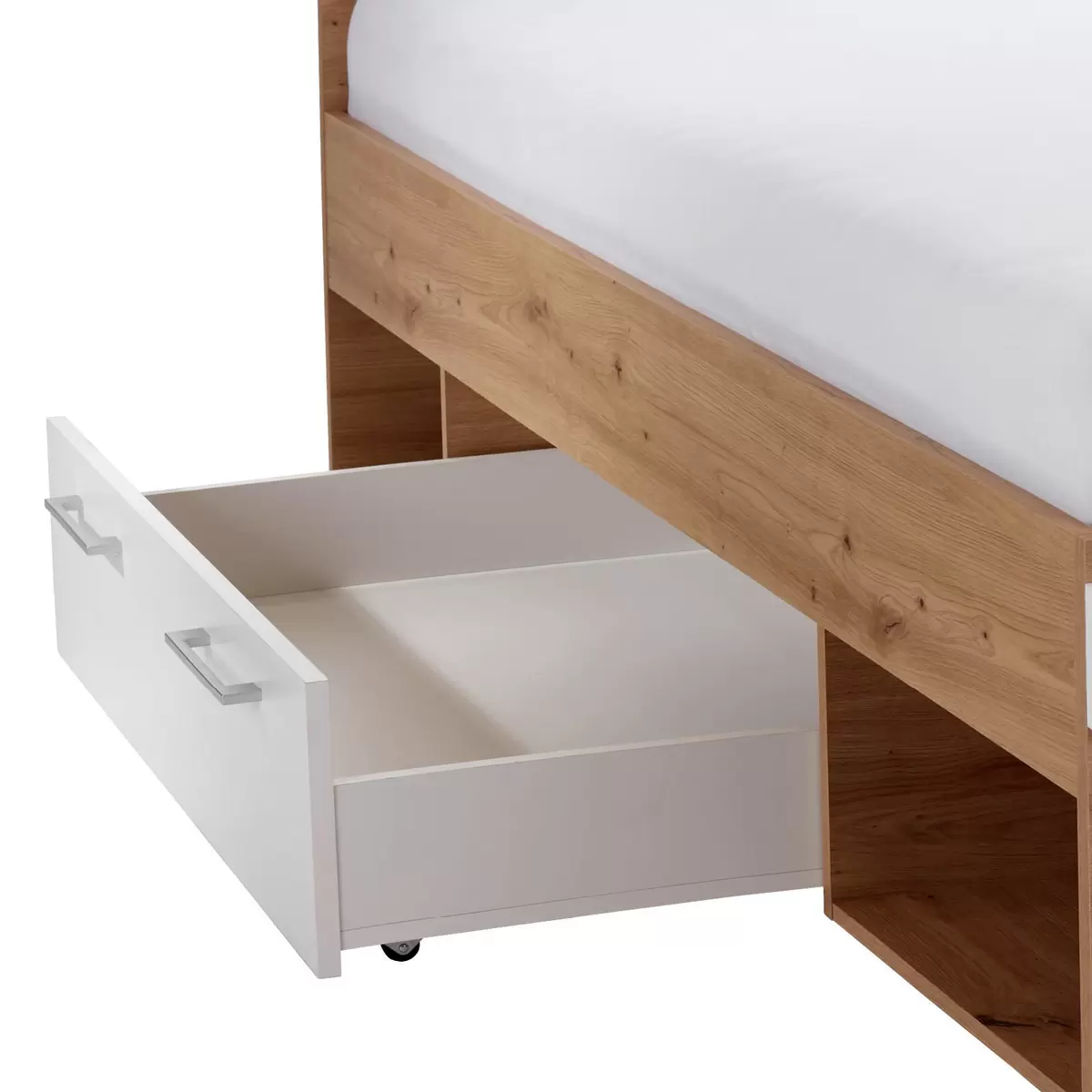 Bett Box 140 x 200 weiss,Eiche