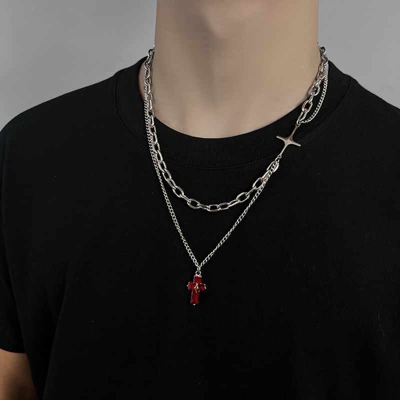 Lilafey - Kruis strass hanger gelaagde ketting