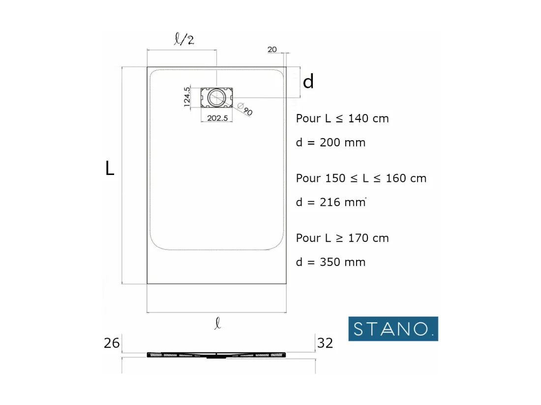 Receveur de douche 80 x 120 cm extra plat PIATTO en SoliCast® surface ardoisée gris basalte