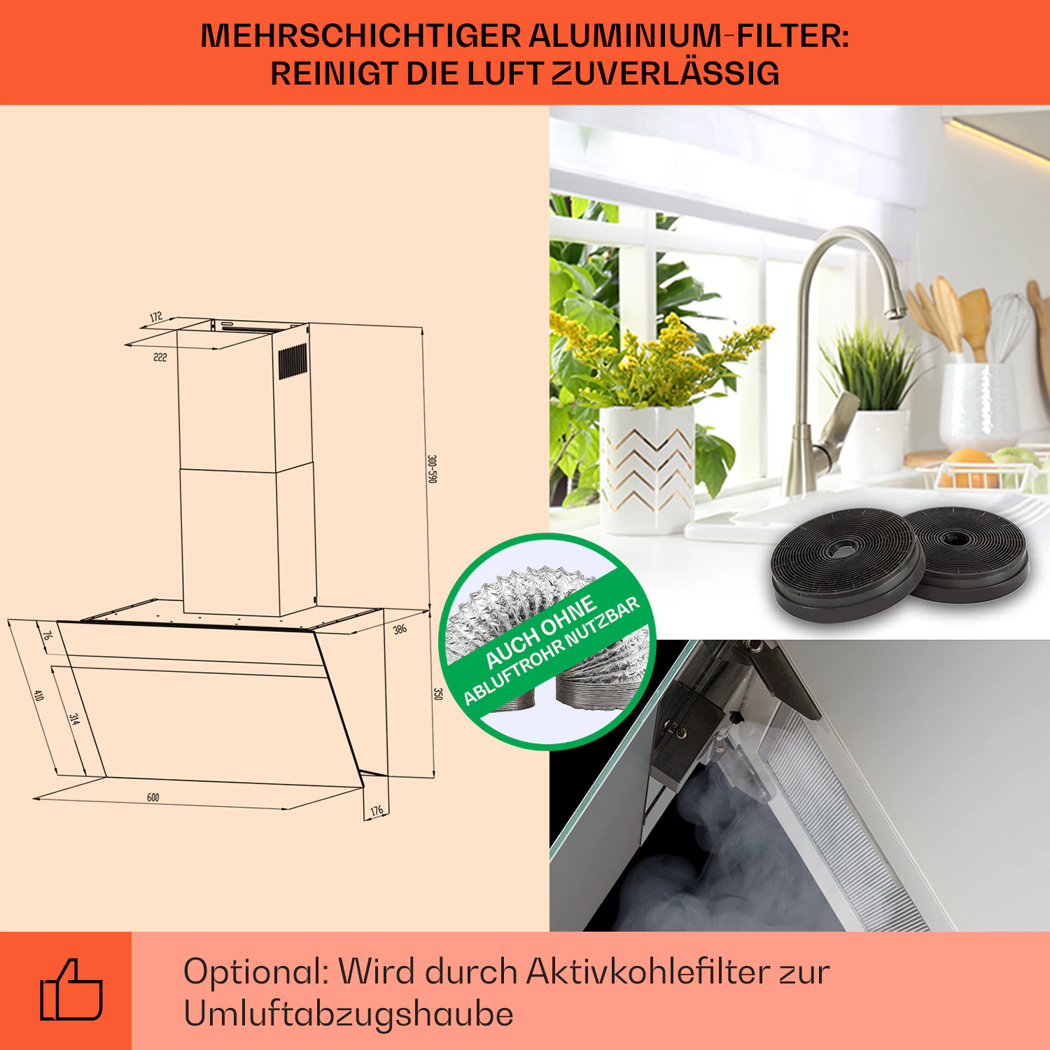 Ava 60 Dunstabzugshaube 60cm Wandhaube WiFi A++ 515m³/h Touch Weiß