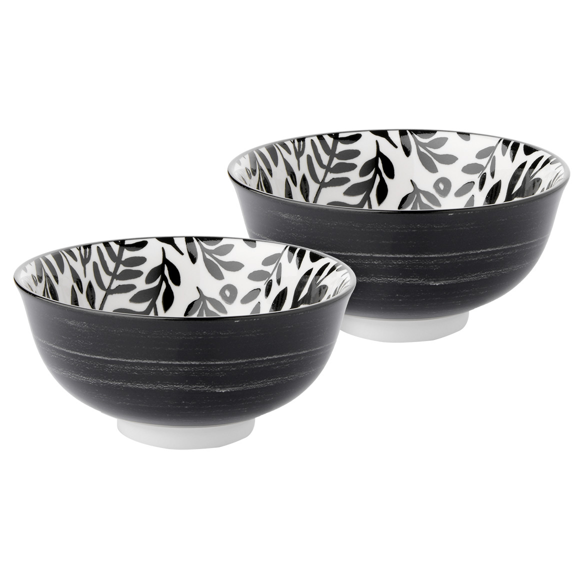 My Home 2 kleine Schalen mit floralem Muster weiss / schwarz