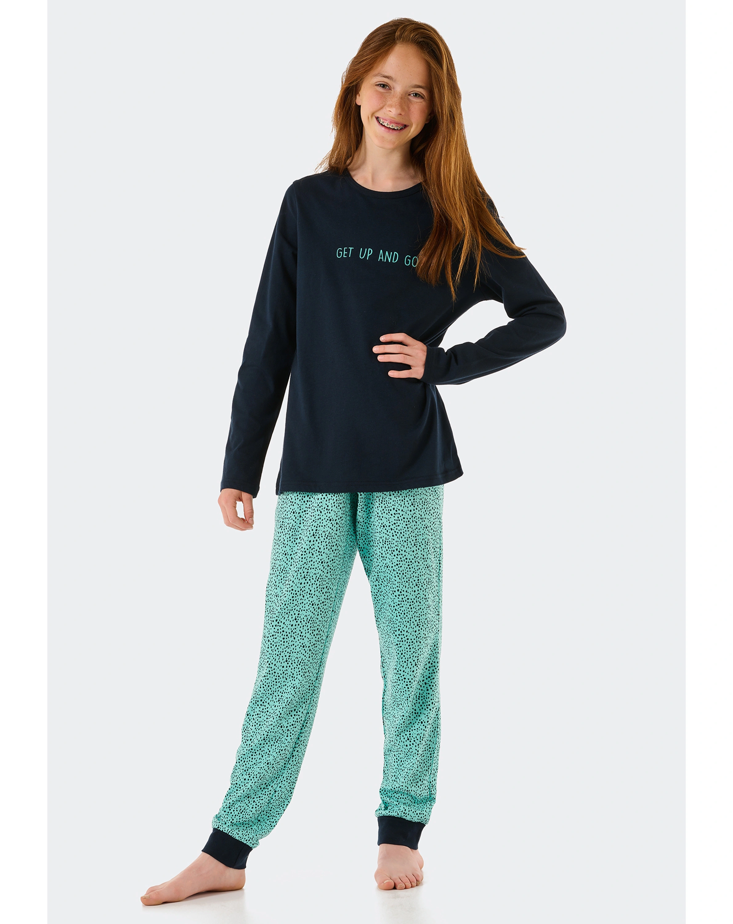 Schlafanzug lang GET UP AND GO in mint