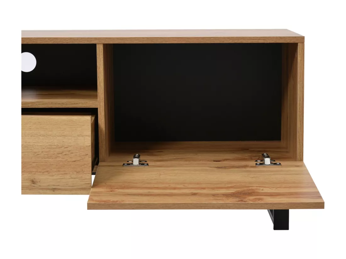 Meuble TV 190cm, avec 2 tiroir, 2 portes, 2 compartiment ouvert, style scandinave, Commode TV en chêne sauvage - Marron