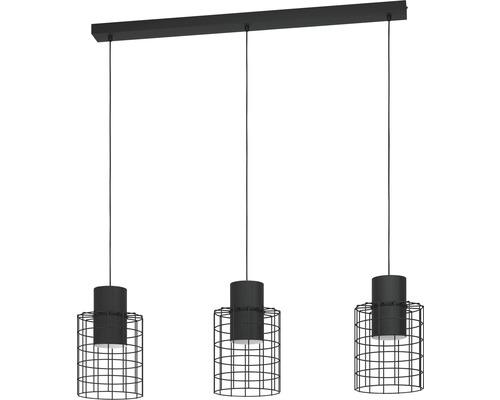 Hanglamp, 3-lichts, HxL 110x103 cm, zwarte cilinder, zwarte buitenkant, witte binnenkant