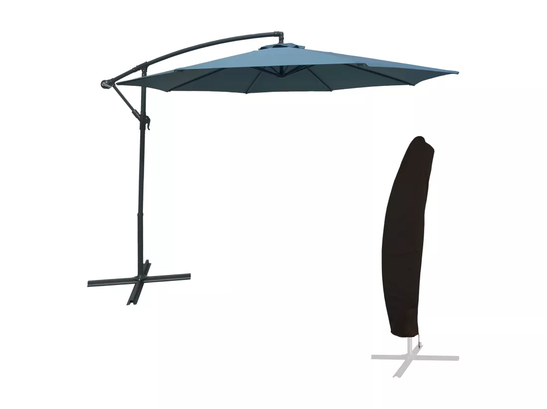 Parasol déporté OAHU rond 3m de diamètre bleu gris + housse - HAPPY GARDEN