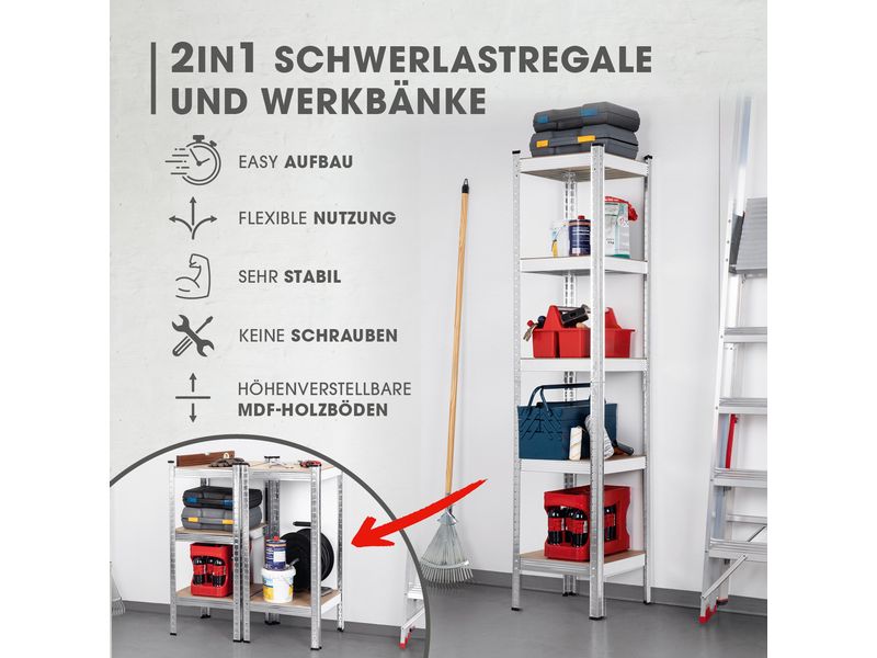 EASYmaxx Schwerlastregal 180 x 40 x 40 cm Regal mit 5 belastbaren Holzböden