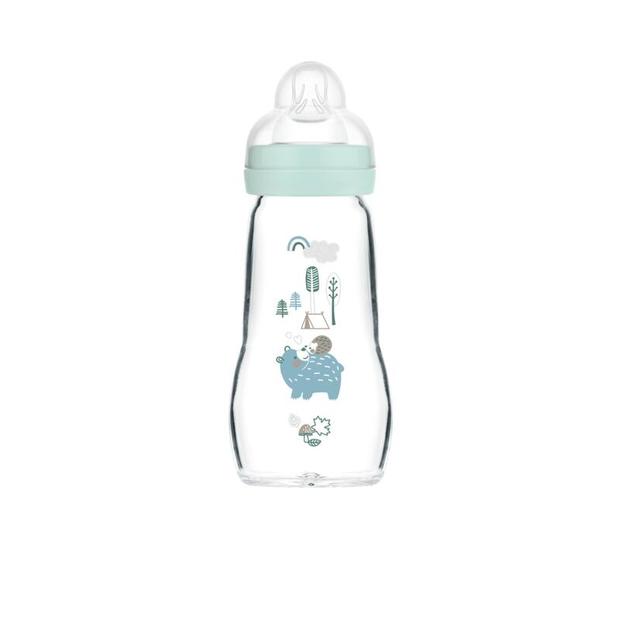Biberon Verre 260ml 0 à 6 mois Tétine Débit 2 Bleu - MAM