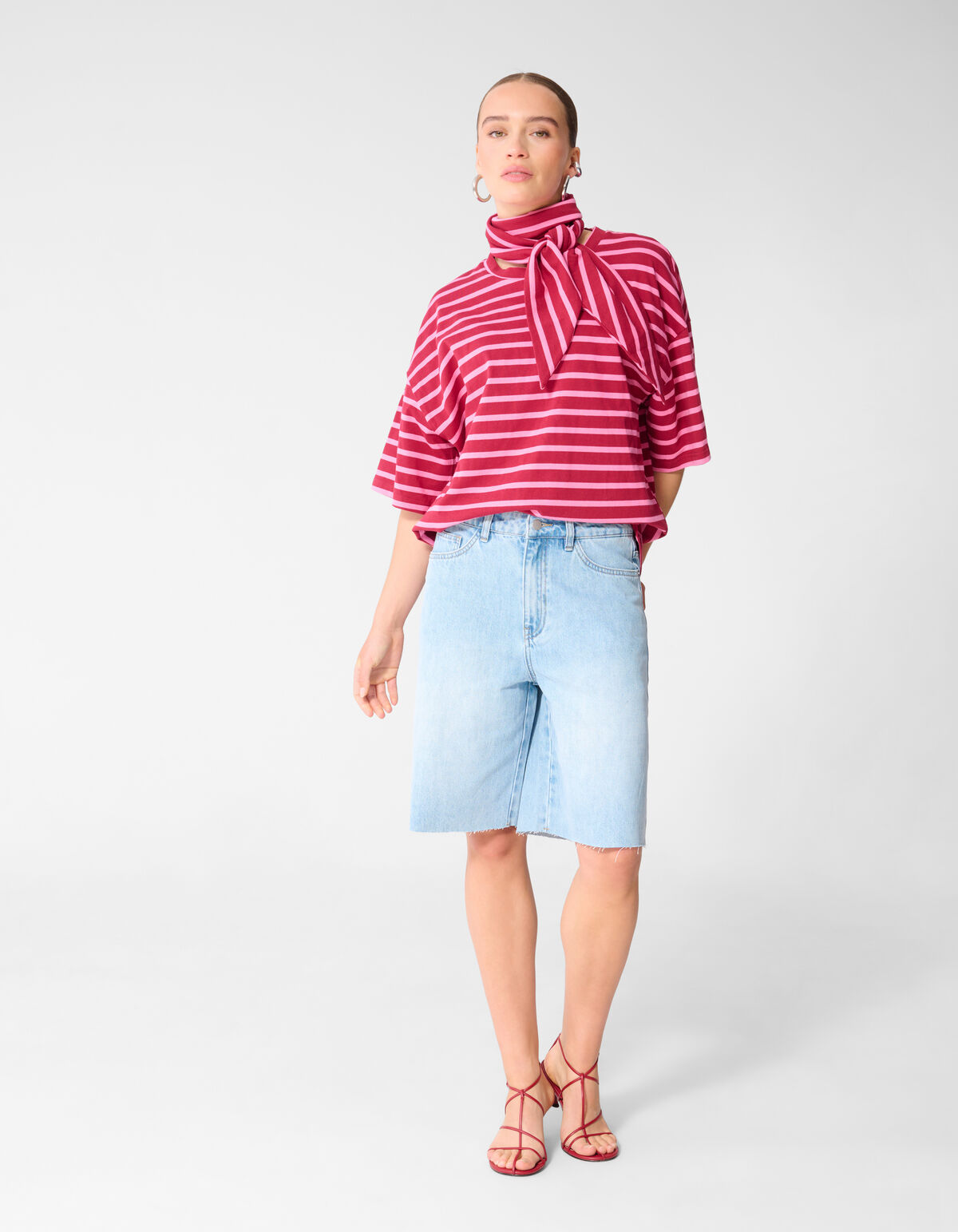 Scarf Striped T-shirt Roze/Rood
