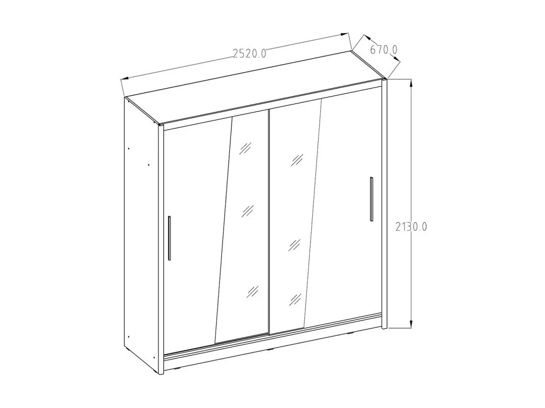 Armoire 2 portes coulissantes avec miroir 205 cm - chêne - Collection BAHIA