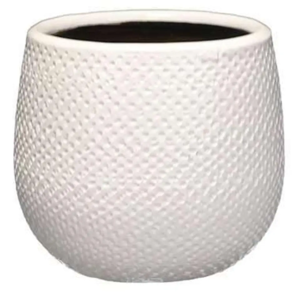 Mica Decorations Bloempot - wit met relief - keramiek - 14 x 12 cm