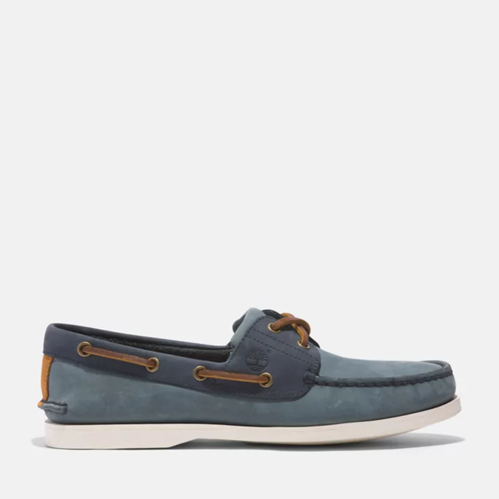 Chaussures bateau classique en cuir pour homme en bleu moyen