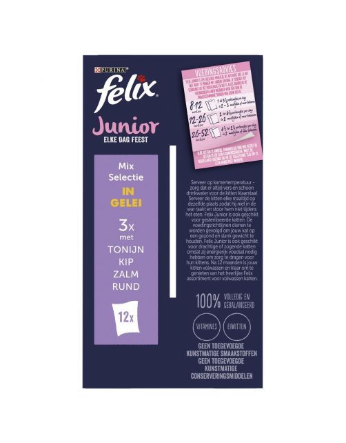 Felix Multipack Elke Dag Feest Mix Selectie In Gelei Junior - Kattenvoer - Tonijn Kip Zalm 12x85 g