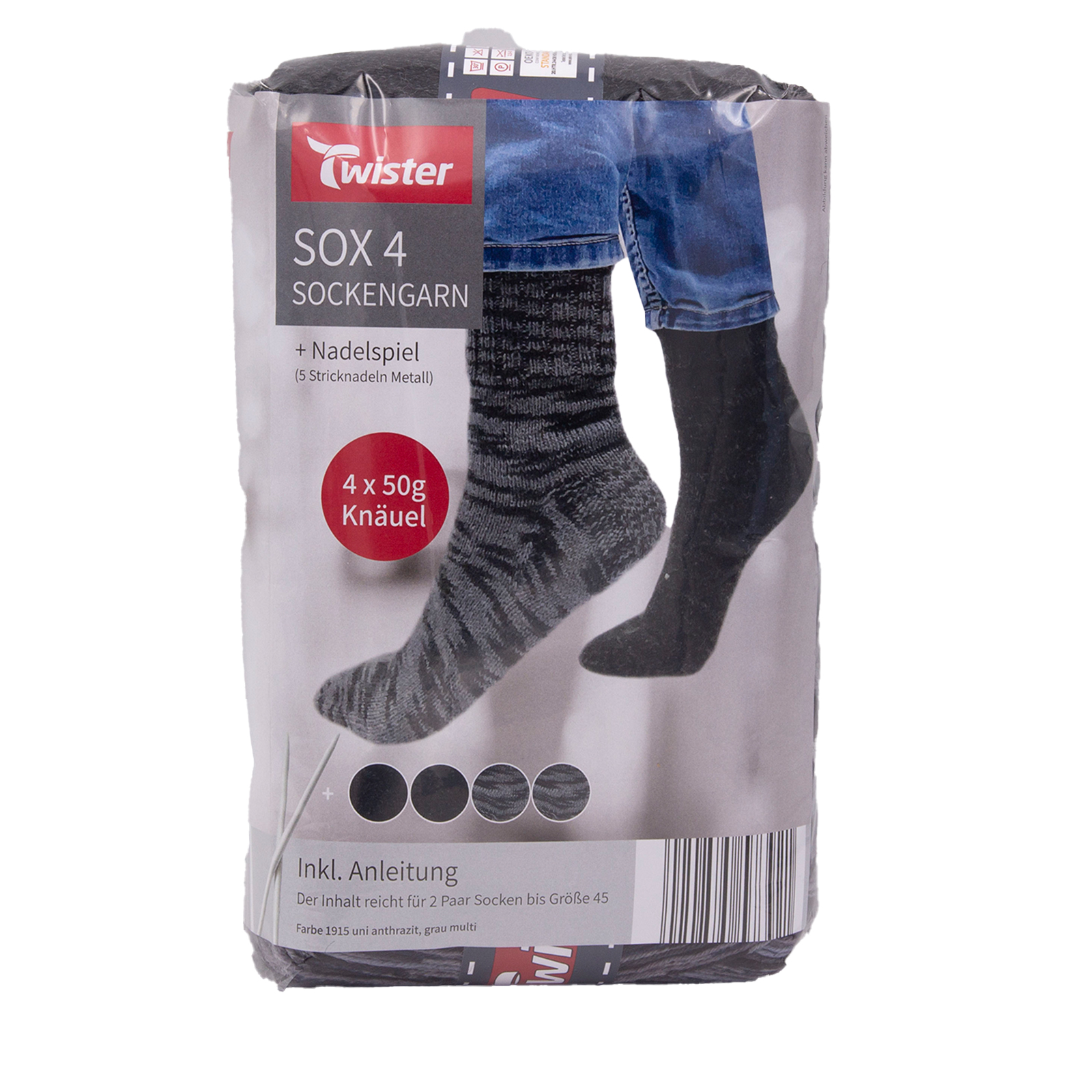 9-teiliges Socken-Strickset TWISTER SOX 4 - anthrazit-grau - 200g