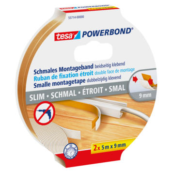 Tesa Powerbond montagetape smal 5 m x 9 mm (2 stuks)