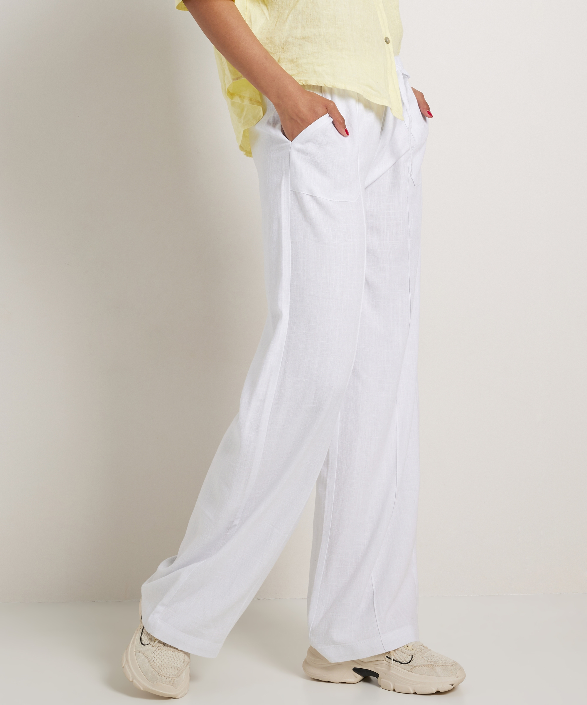 linnenlook wide fit broek met naad
