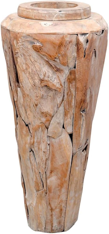 vidaXL Teak Massiv Deko Vase Rustikal Standvase Blumenvase Blumentopf Holzvase Bodenvase Massivholz Designvase Terrasse Garten 40x100cm