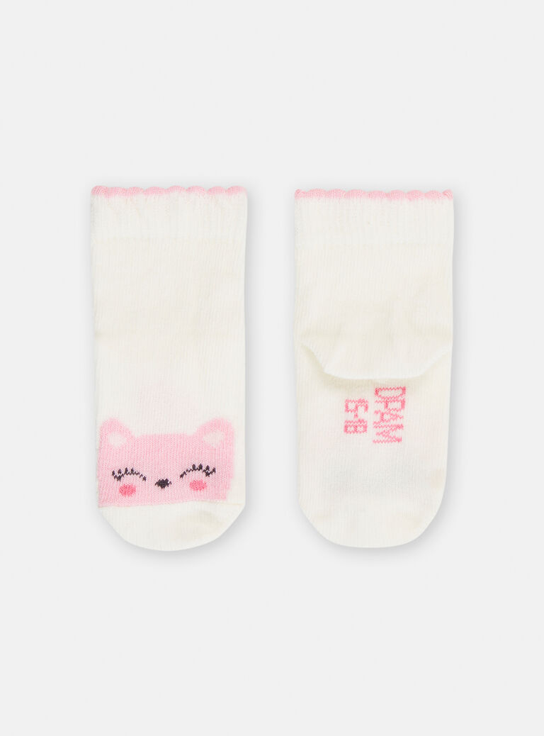 Chaussettes écrues à motif chaton pour bébé fille