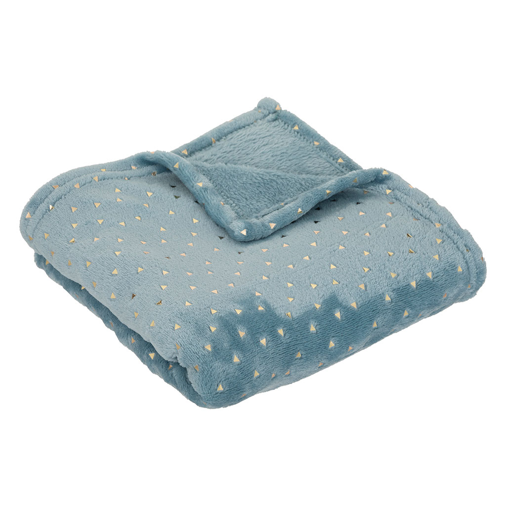 Plaid polaire polyester triangles dorés bleu 75x100cm