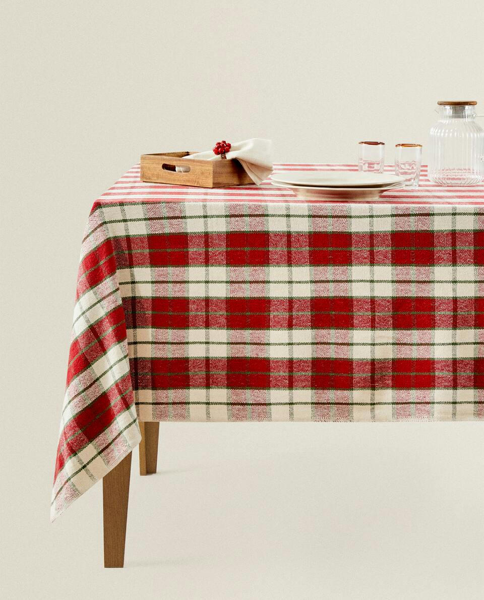 TOALHA DE MESA DE ALGODÃO XADREZ NATALINO
