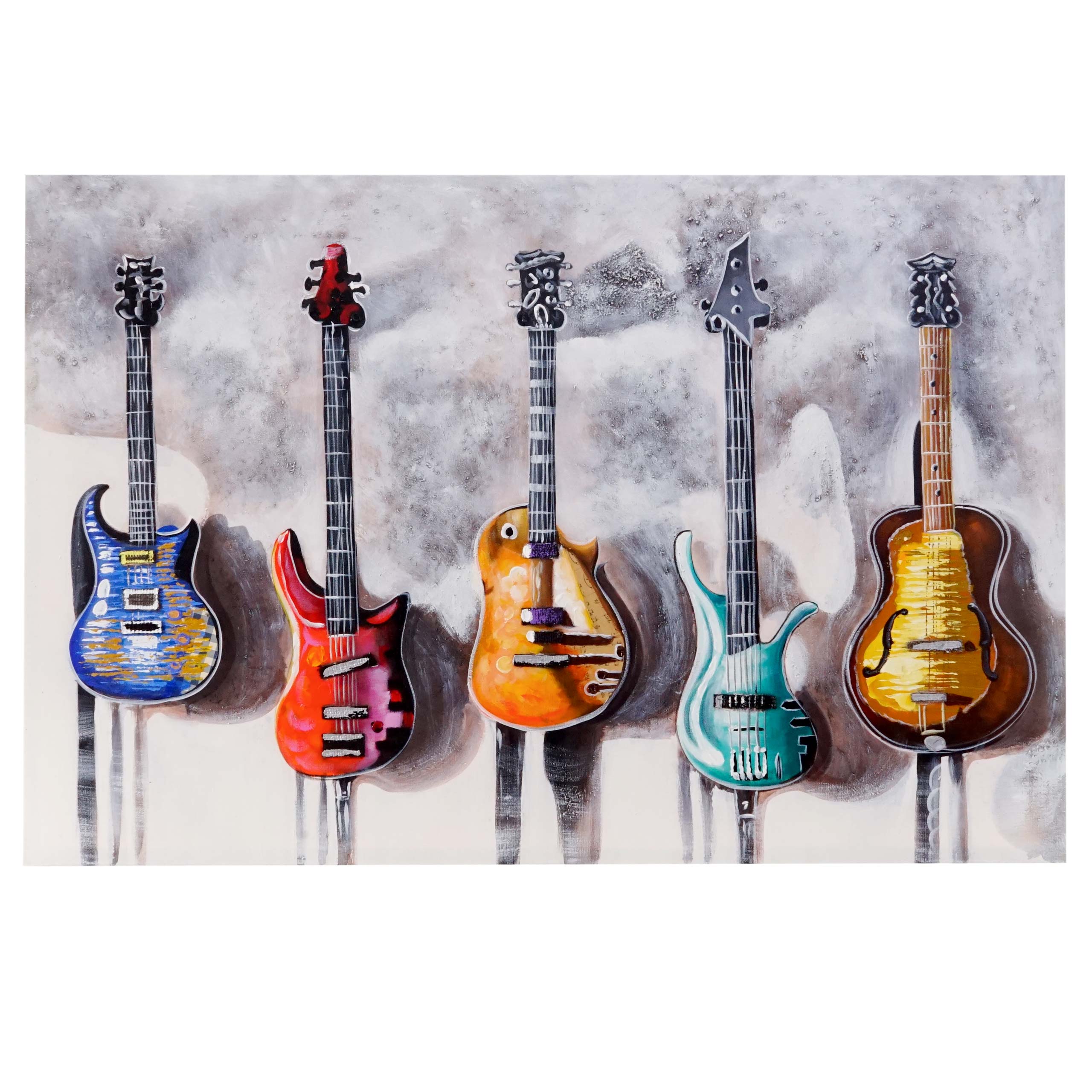 Wandbild Gitarren, 100% handgemaltes Ölgemälde 3D-Bild Gemälde XL, 120x80cm