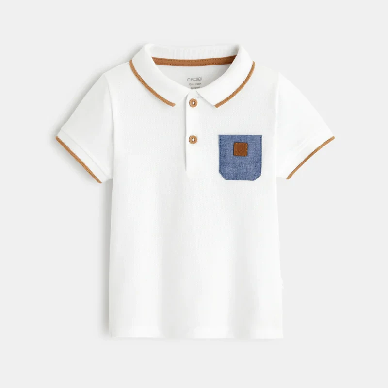 Polo maille piquée patch ours blanc bébé garçon Blanc