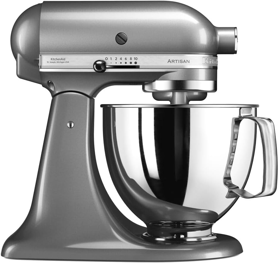 KitchenAid Küchenmaschine - Artisan - Kippbarem Food Processor - Teigknetmaschine mit 3 Zubehör und Schüssel aus Edelstahl - 4.8 L - Kontur silber