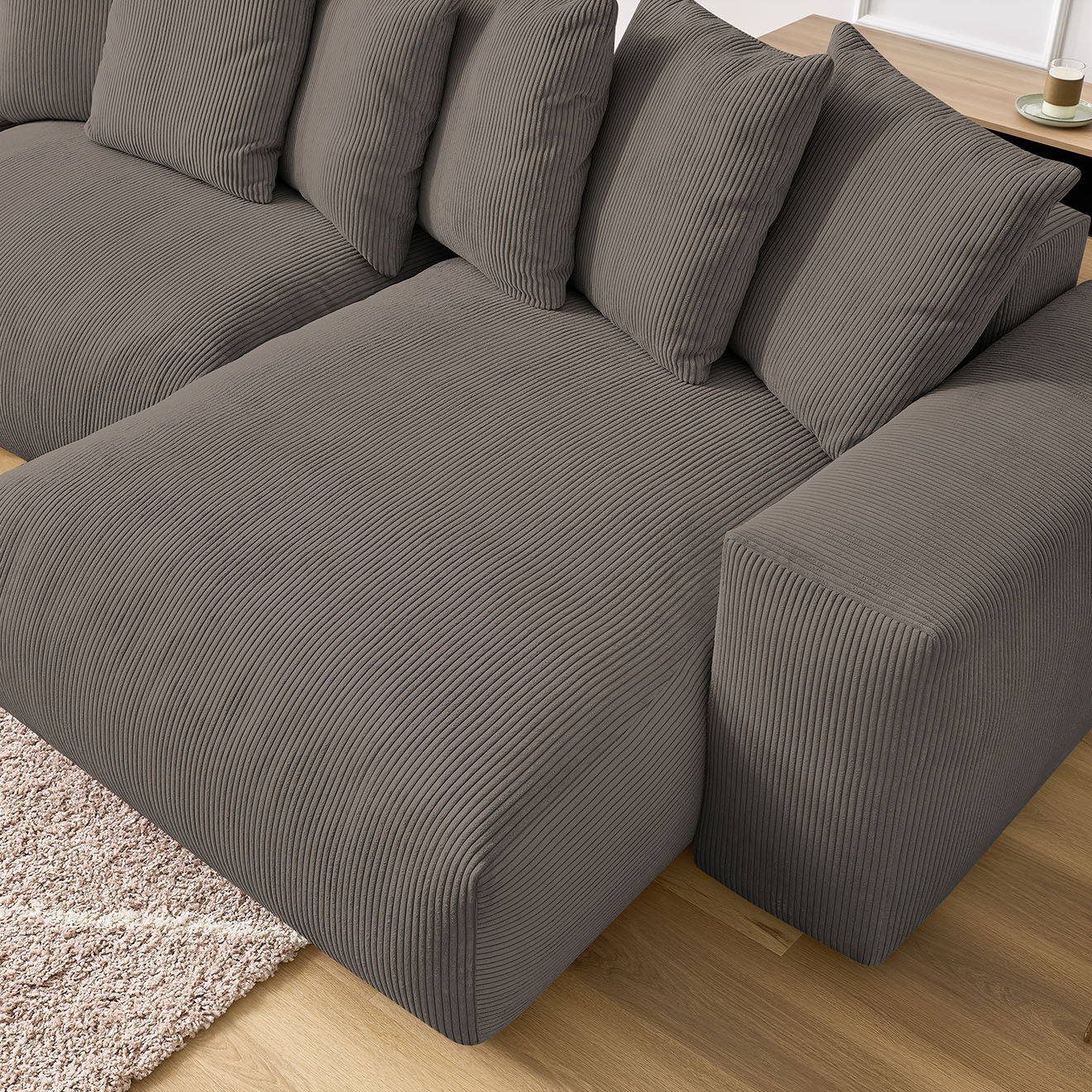 Bobochic Canapé panoramique fixe ultra moelleux voltaire velours côtelé taupe - 420x174x75 cm