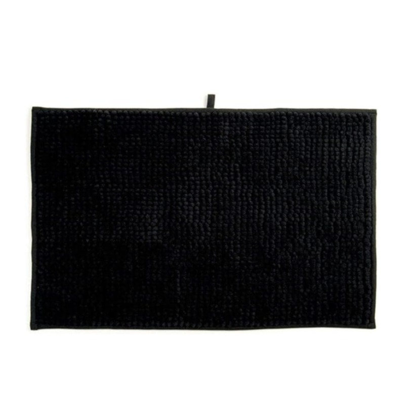(40x60cm) Chenille Mikrofaser Badteppich Anti-Rutsch Dusch Matte Badewannen Vorleger (141615) - Schwarz