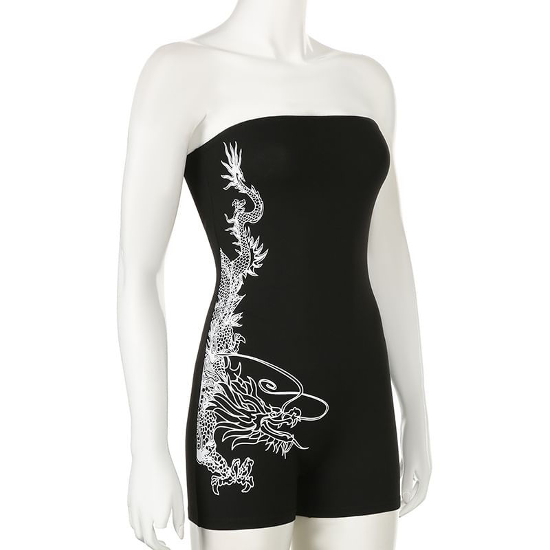 Genrovia - Strapless romper met drakenprint
