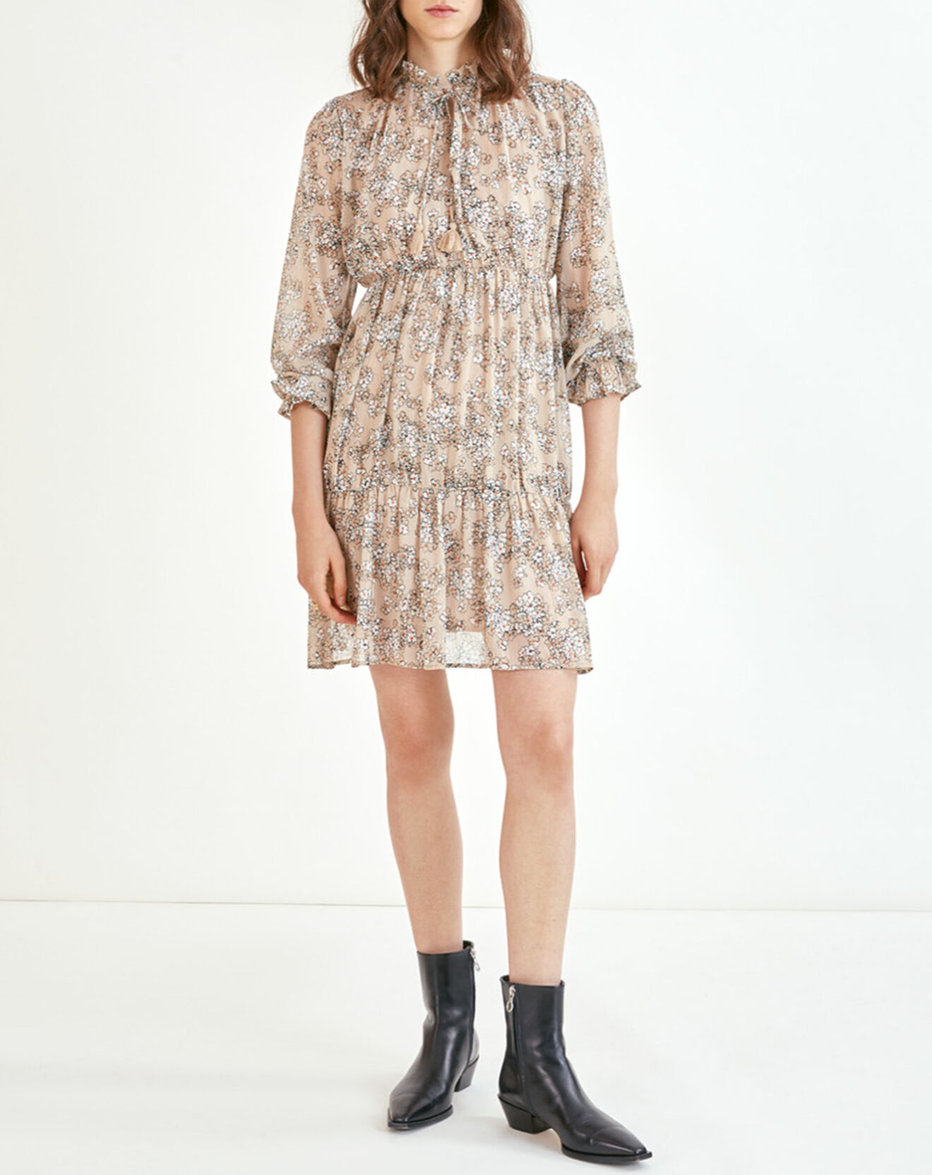 Suncoo Robe courte Cali lurex imprimée  beige