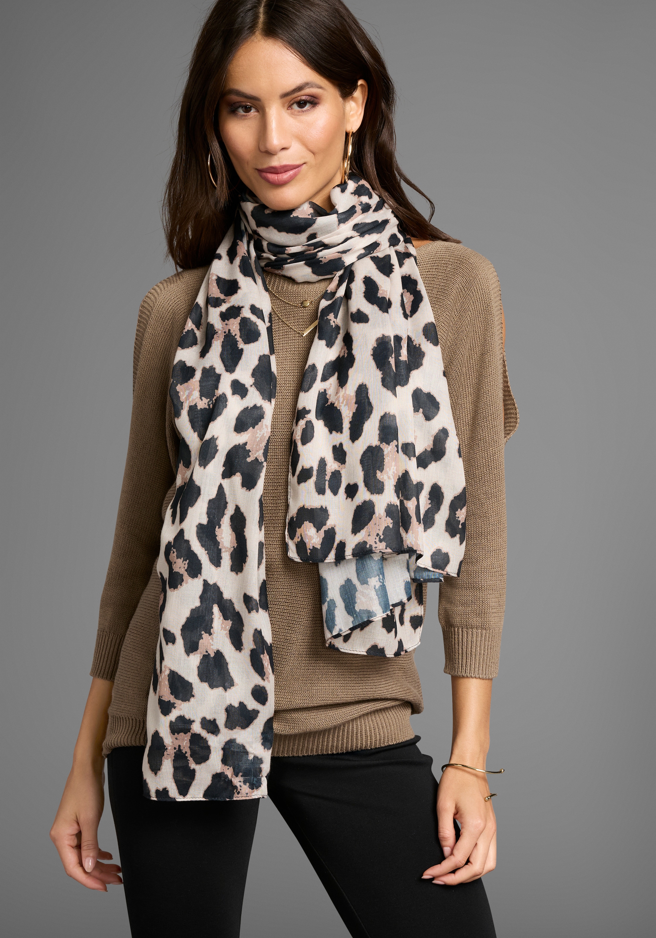 Laura Scott Modetuch , mit trendigem Leopard-Alloverdruck - NEW