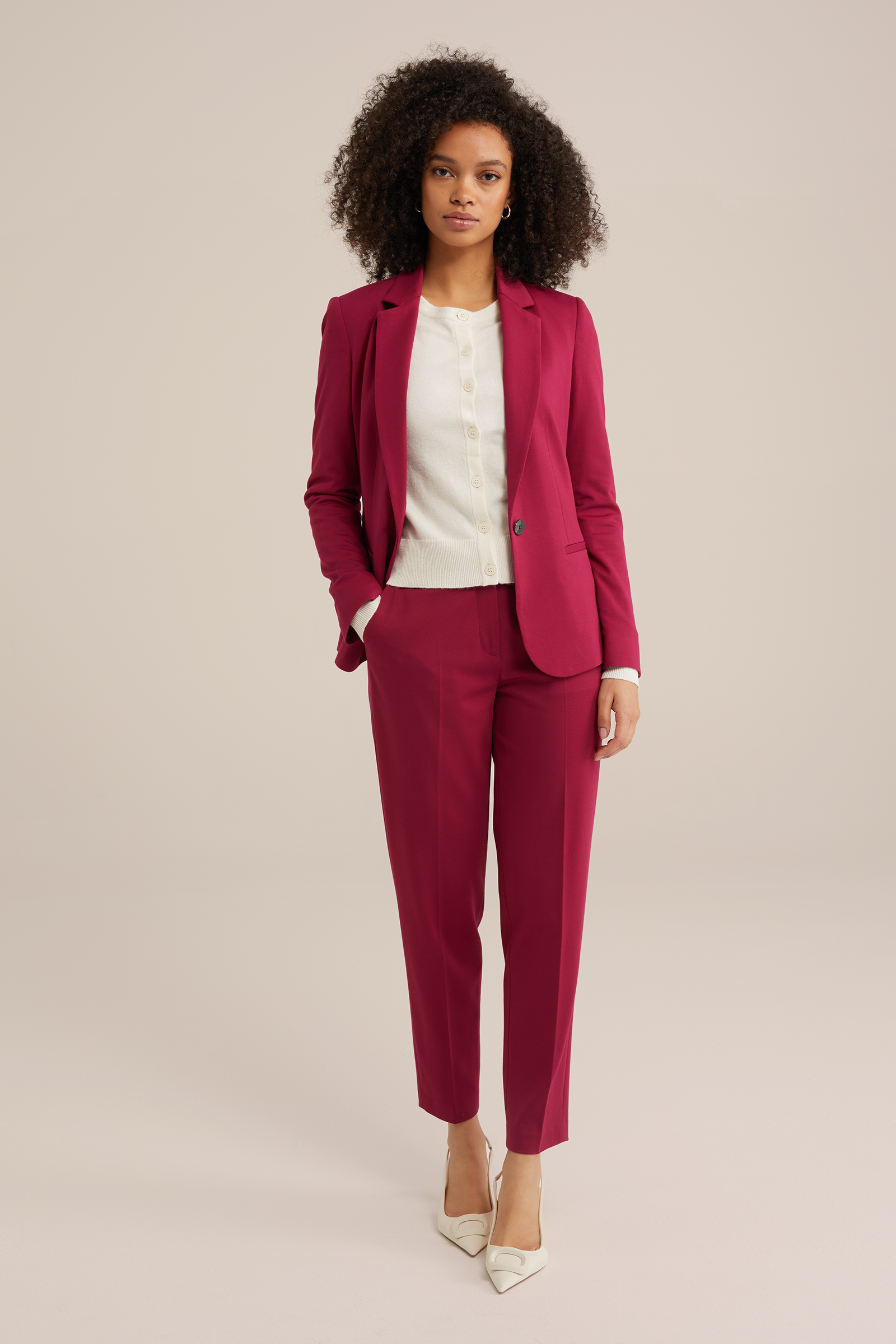 getailleerde jersey-stretch blazer WE Fashion Rood