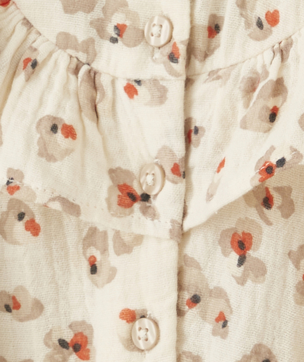 ROBE BÉBÉ FILLE EN COTON BEIGE IMPRIMÉE FLEURIE AVEC VOLANTS