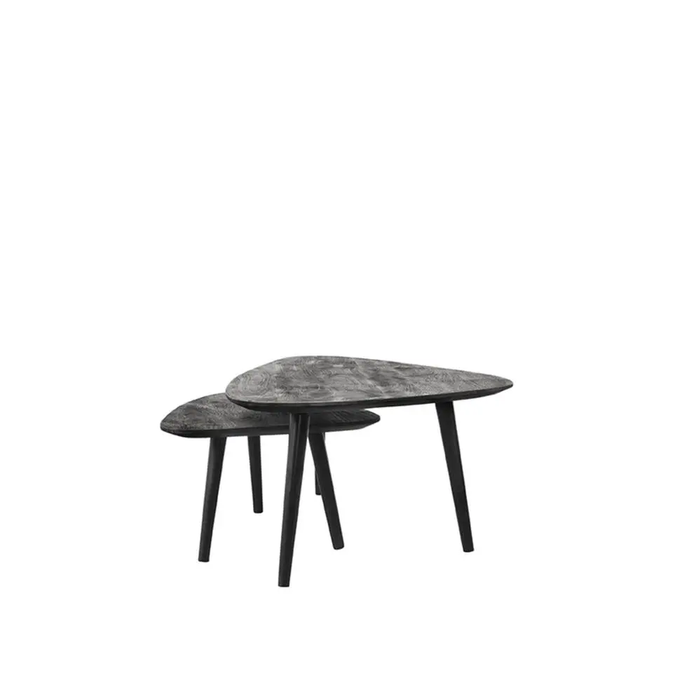 LABEL51 Salontafel Rock 110x64x39 cm - Zwart - Mangohout - Set van 2