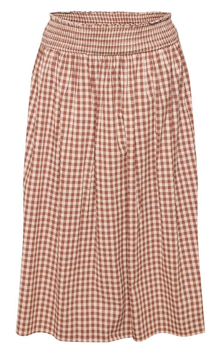 Toffee Jupe Longue Taille Froncée Vichy Marron Grande Taille Ensemble Coordonné