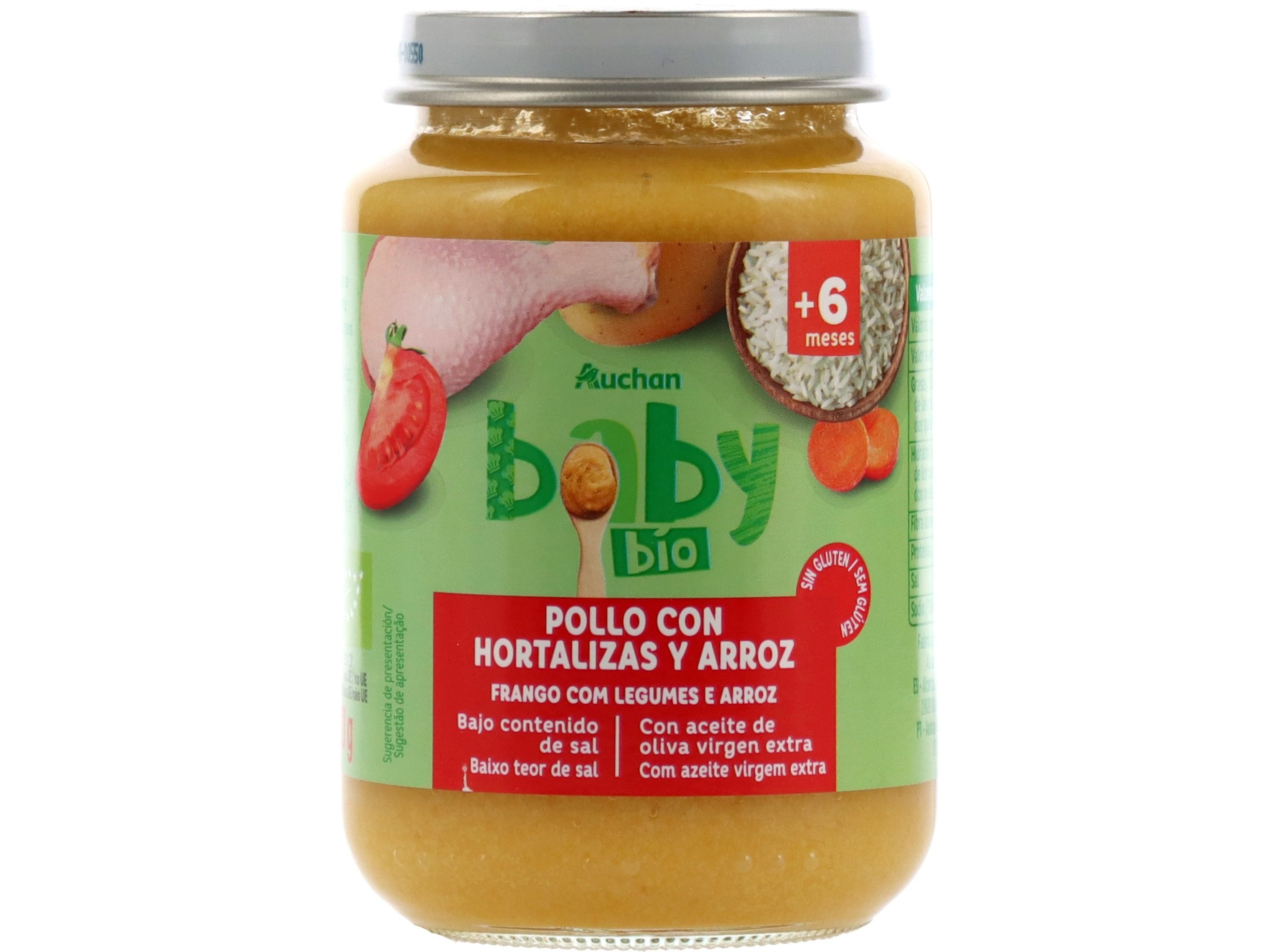 REFEIÇÃO AUCHAN BABY BIO FRANGO LEGUMES E ARROZ SEM GLÚTEN 200G