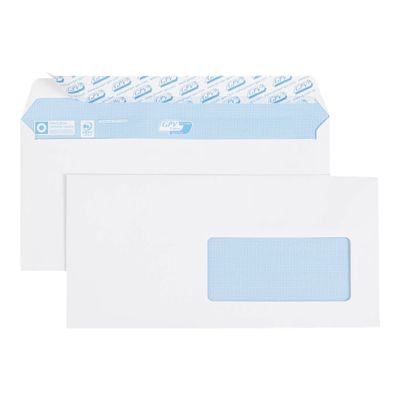 GPV - 500 Enveloppes DL 110 x 220 mm - 90 gr - fenêtre 45x100 mm - blanc - bande adhésive ouverture rapide