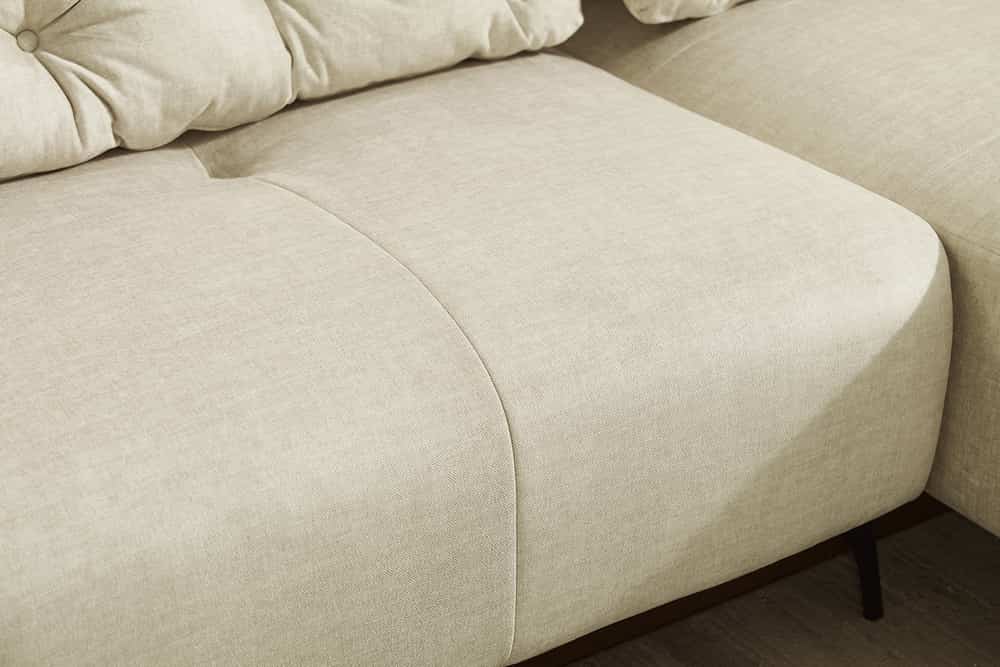Modernes Ecksofa MARRAKESCH 265cm beige Samt 3-Sitzer inkl. Kissen Ottomane rechts