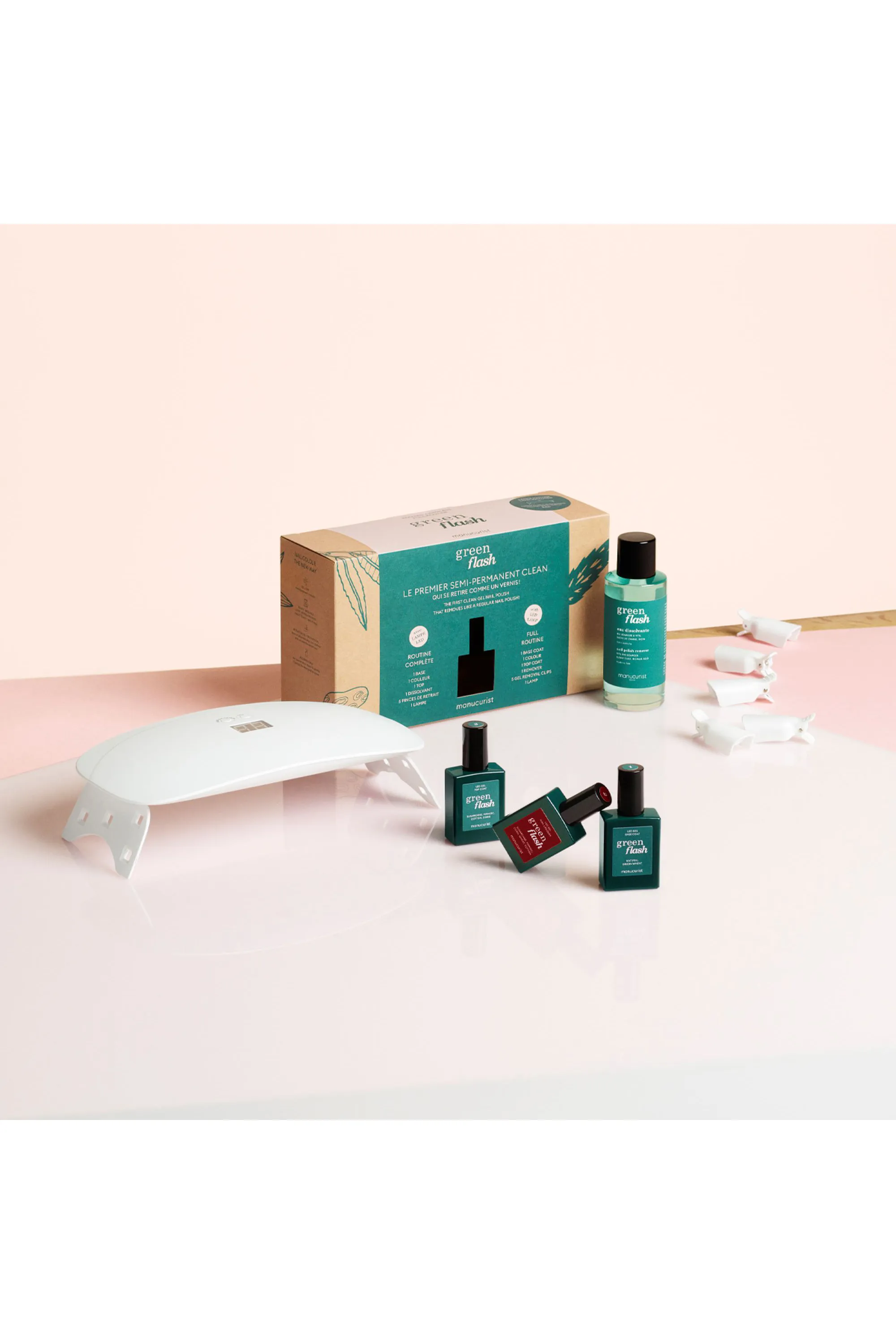 Manucurist Coffret routine semi-permanent Green Flash Lampe 24W vernis de couleur offert-800 g