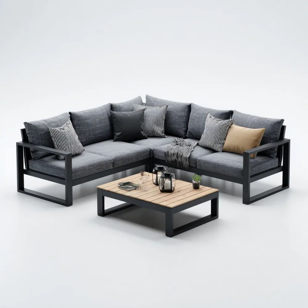 Garten-Sofaset 210x210x80 cm Metallrahmen Grau – modernes Design