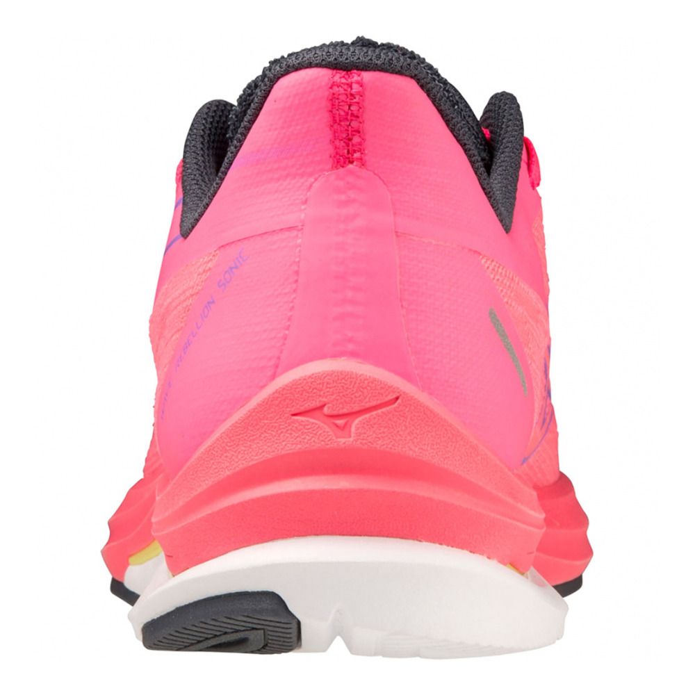 Mizuno WAVE REBELLION SONIC - Chaussures running Femme high-vis pink/purplepunch/o.blue